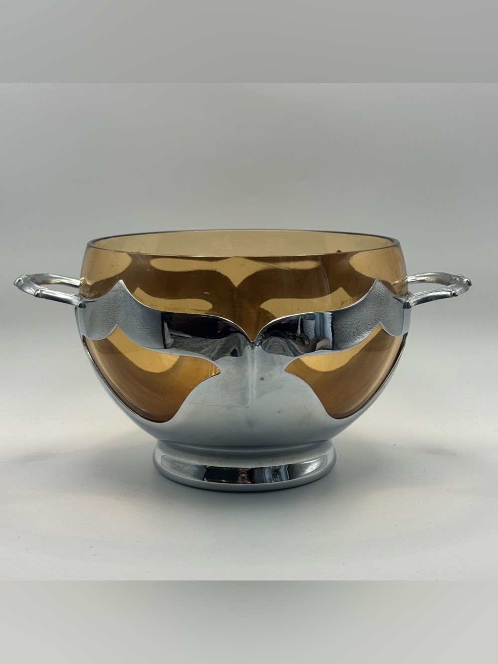 Vintage Farber Bros NY Silverplate Gold Wash Handled Pedestal Bowl Art Deco